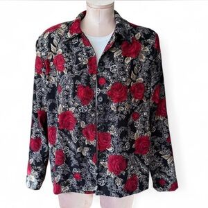 Briggs New York Black Floral Button-Up Blouse